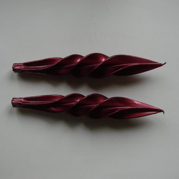 Twisted Spiral Taper Candles Set of 2 Burgundy Red Purple Shimmer Vintage - Picture 2 of 10